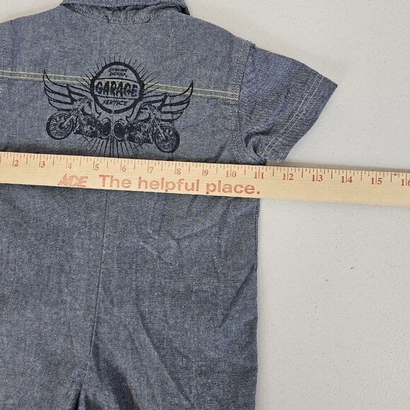 Dickies One Piece Baby Romper 6-9 mo Blue Denim Chambray Garage Moto Boy Girl - Picture 12 of 16